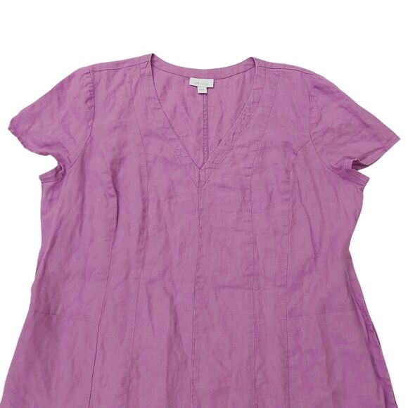 J Jill Love Linen Dress Womens Large Lilac Short Sleeve V-Neck Beach Coastal - Picture 2 of 11